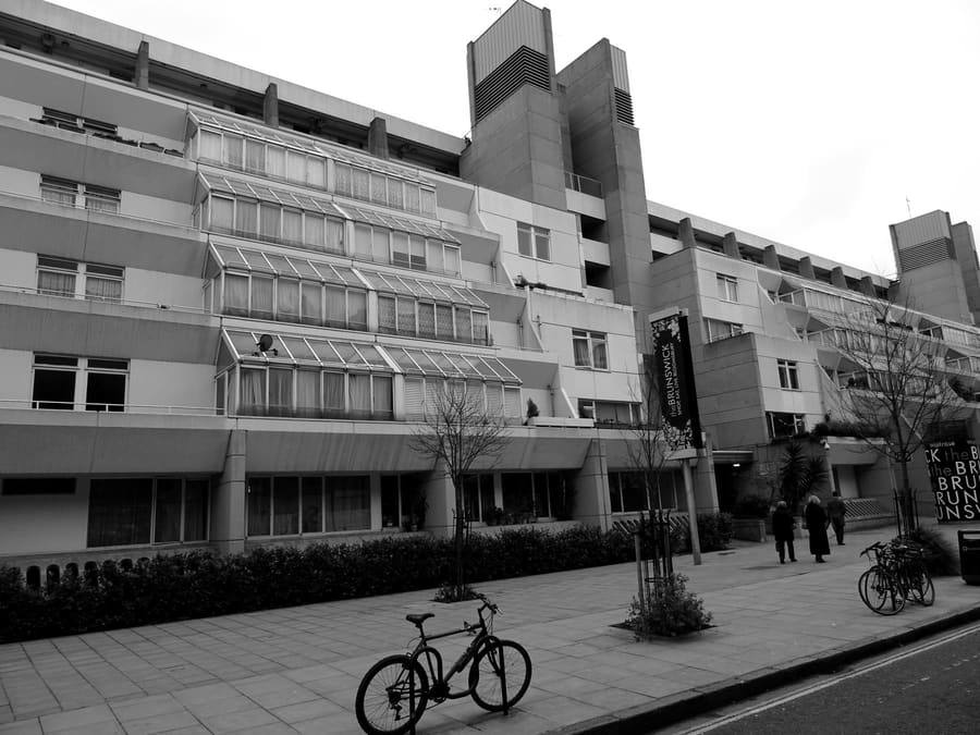 Mixed-use building with shops at street level